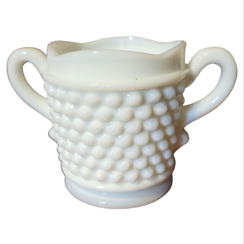 Vtg 50's  Westmoreland  Milk Glass 2 Handled Hobnail Sugar Bowl